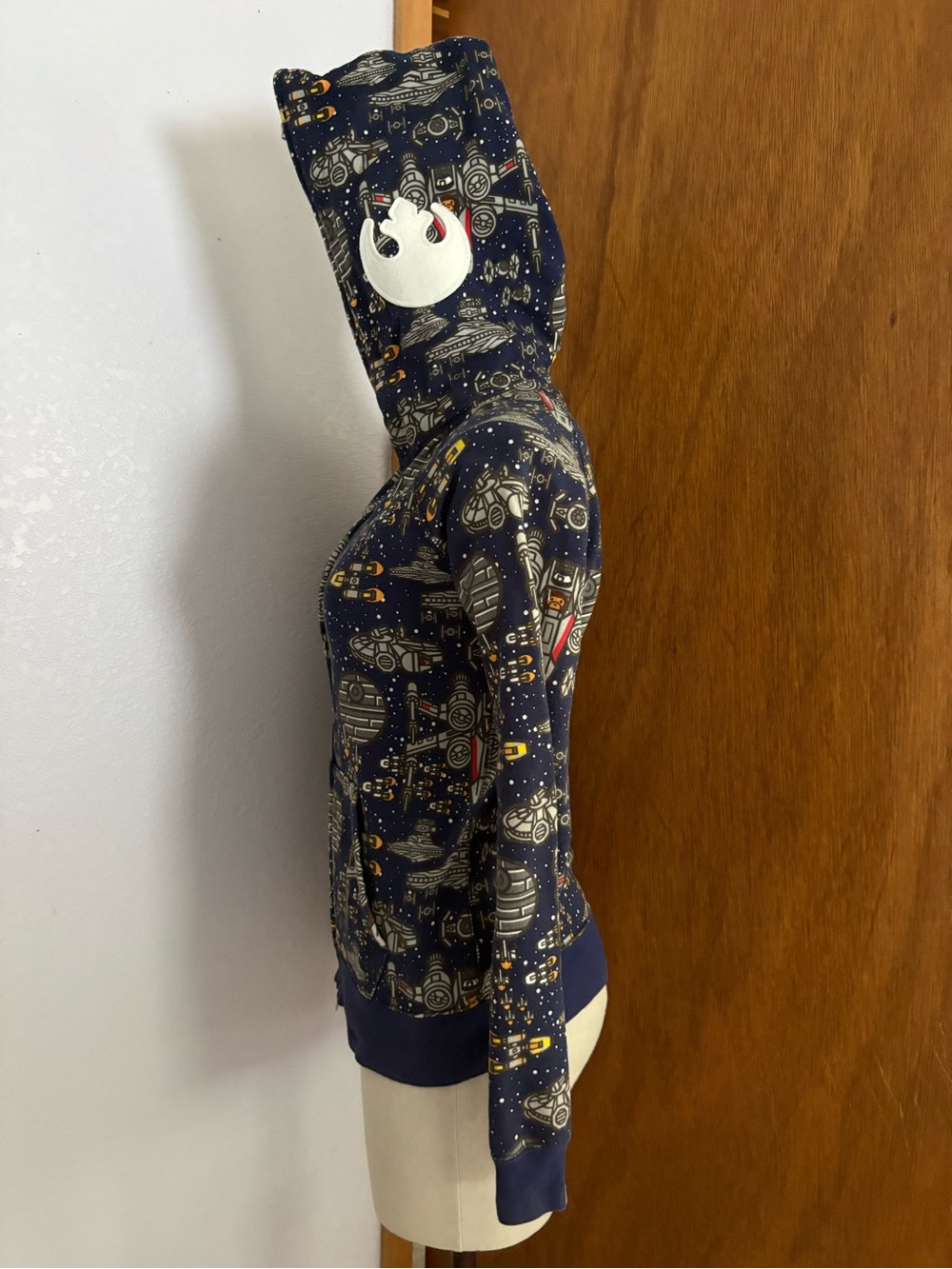 BAPE x STAR WARS  sz XS Full Zip Navy Blue Hoodie Fleece Bathing Ape Japan - Picture 3 of 13